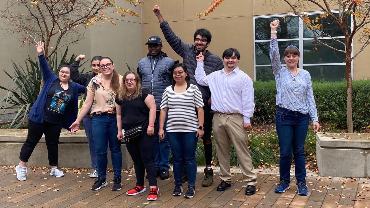 group of redwood seed scholars cheering