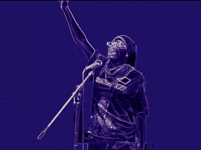 illustration of student at microphone
