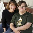 Beth Foraker and her son Patrick sitting on a bench